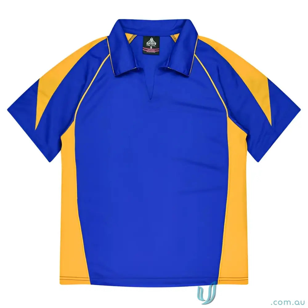 Blue and gold Ladies Premier Polo shirt made from comfy fabric, perfect for uniforms or workwear