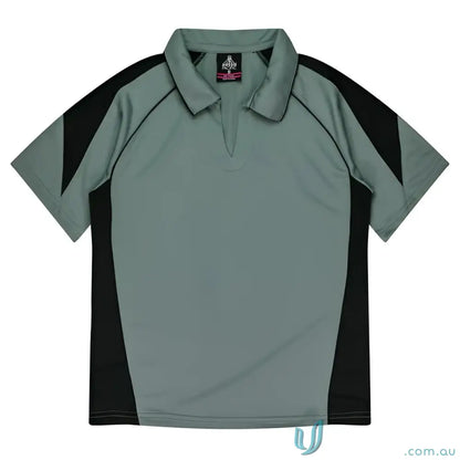 Gray and black short-sleeved Ladies Premier Polo shirt made from comfy fabric for workwear or uniforms