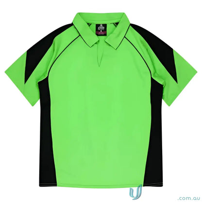 Ladies Premier Polo in green and black fabric, perfect for uniforms and workwear