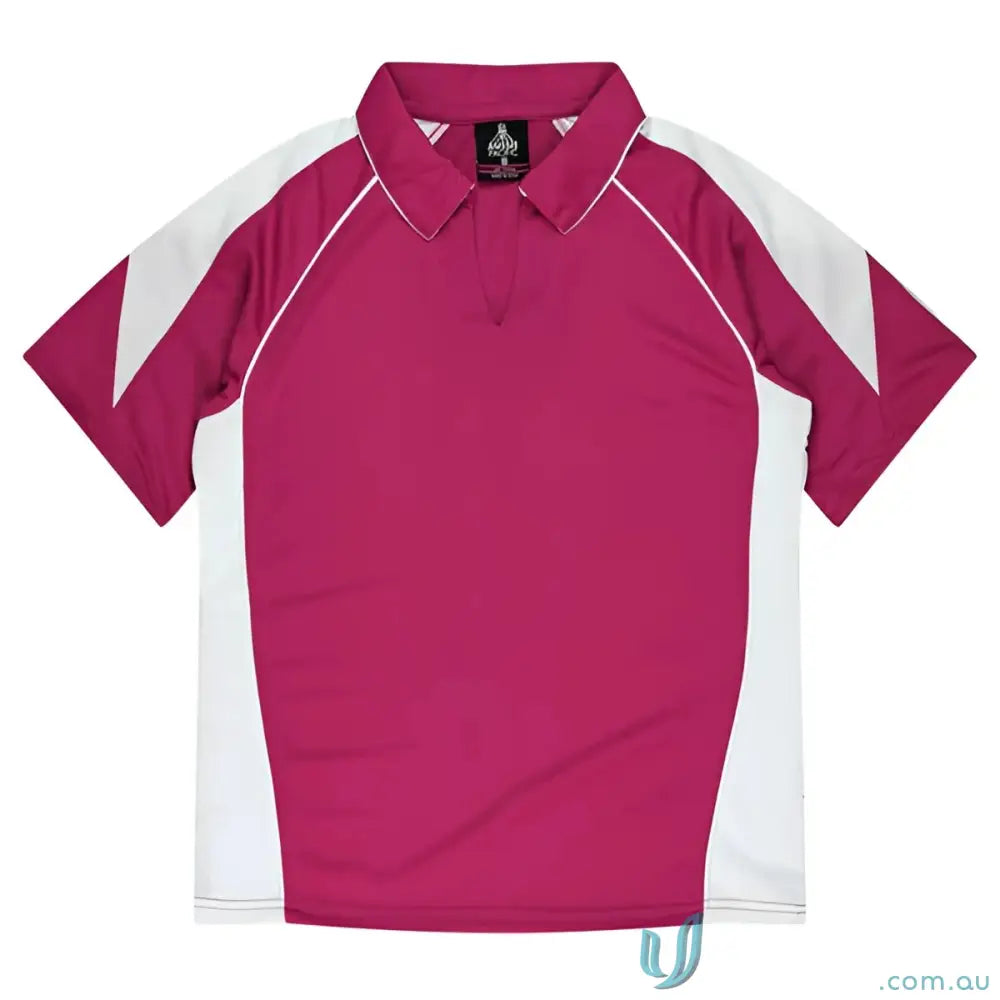Magenta and white Ladies Premier Polo shirt made with comfy fabric, perfect for workwear or uniforms