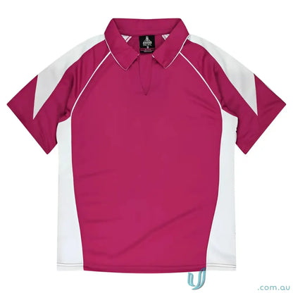 Magenta and white Ladies Premier Polo shirt made with comfy fabric, perfect for workwear or uniforms