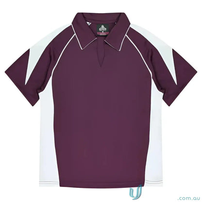 Maroon and white fabric Ladies Premier Polo for uniforms and workwear comfort