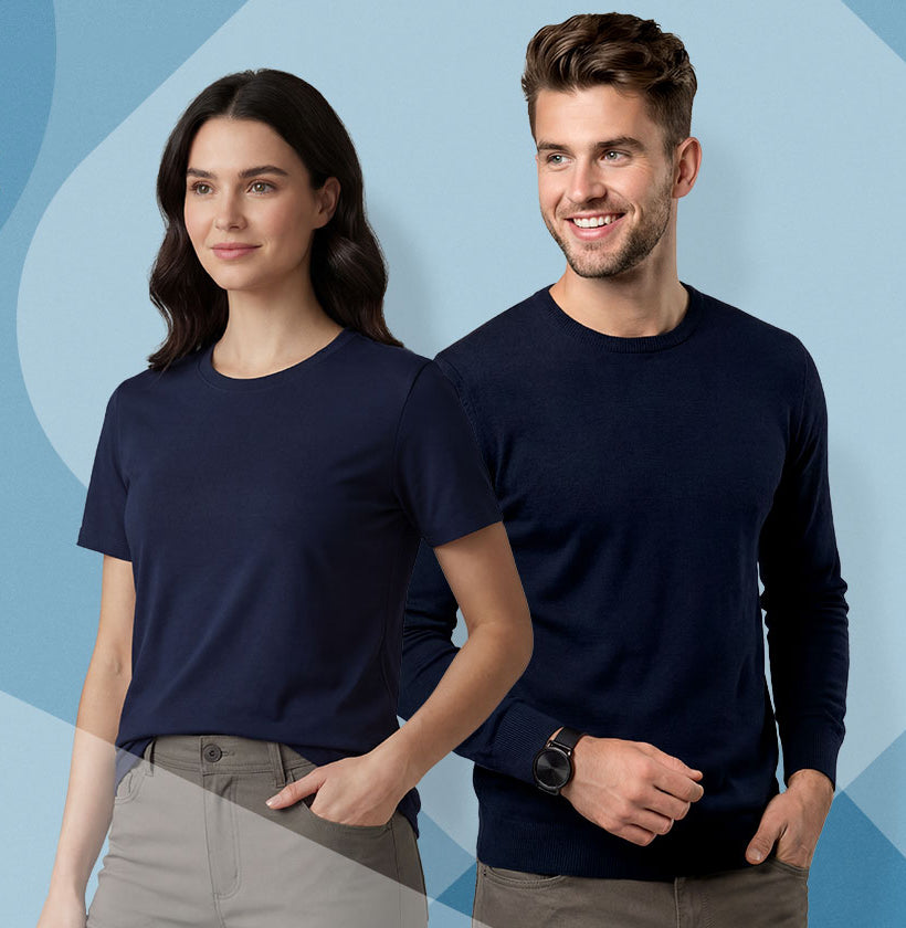 Winning spirit ladies premium navy blue crew neck tees, short and long sleeve