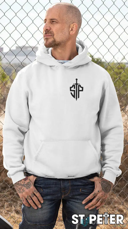 White Ladies Premium Fleece Hoodie with Logo, large kangaroo pocket and elasticized rib