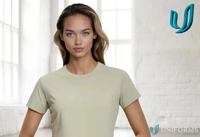 Releaf dtf ladies t-shirt soft sage green short-sleeve crew neck perfect for comfortable workwear uniforms