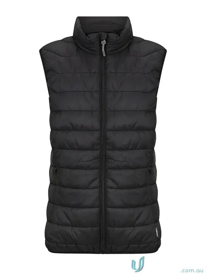 Ladies puffer vest with black quilted design made from recycled polyester insulation and PolyLoft ® recycled filler