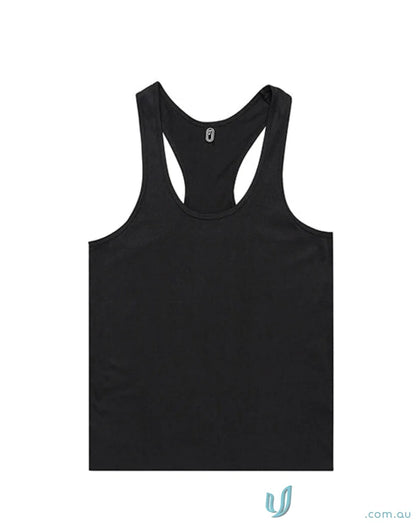 Black men’s racerback tank top, measure length and size for a perfect fit