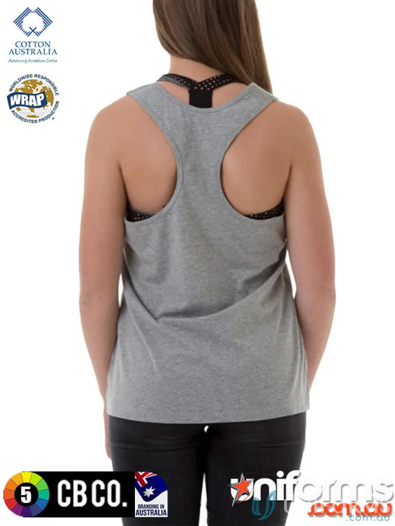 Gray women’s racerback tank top, measure length and size for a perfect fit