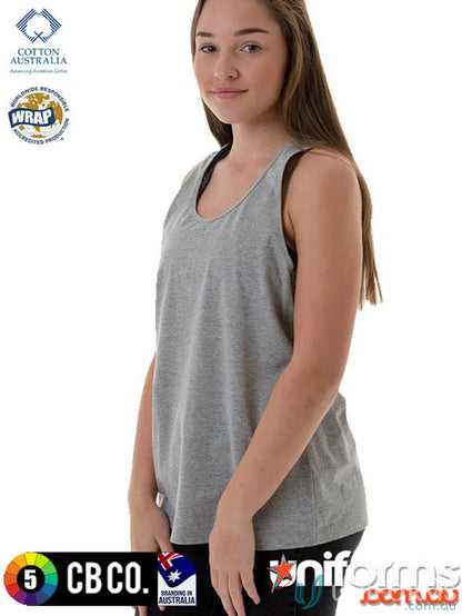 Plain grey ladies racer back singlet tank top, measure length and size easily