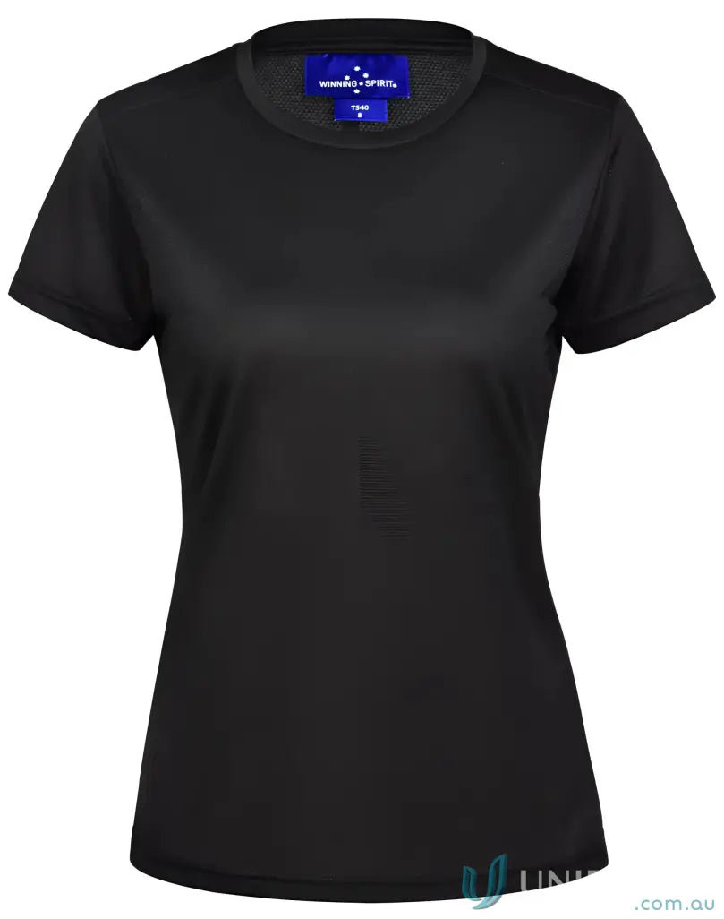 Black Ladies RapidCool Ultra Light Tee with mesh neckline for active women