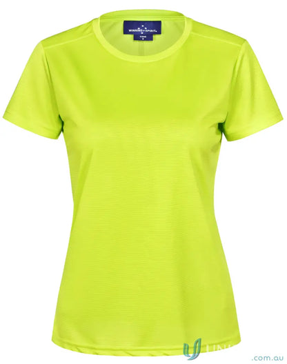 Women wearing bright lime green RapidCool Ultra Light Tee for workout comfort