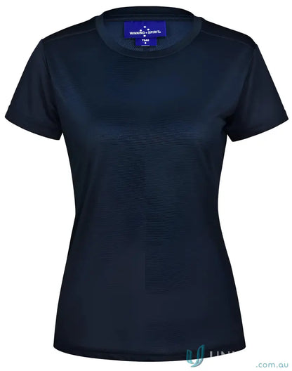 Dark blue Ladies RapidCool Ultra Light Tee with crew neck and brand tag for workout days