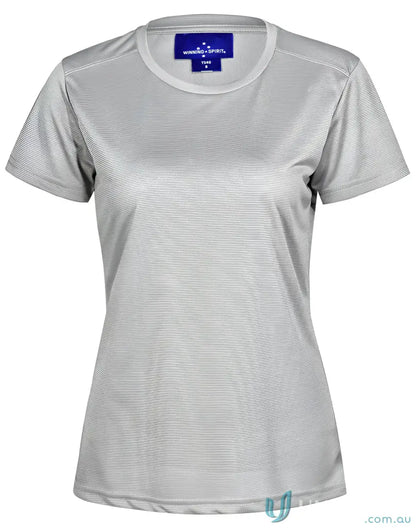 Ladies RapidCool Ultra Light Tee in light gray with white stitching, super comfy athletic shirt
