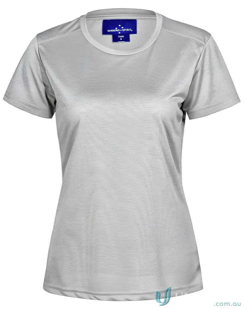 Ladies RapidCool Ultra Light Tee in light gray with white stitching, super comfy athletic shirt