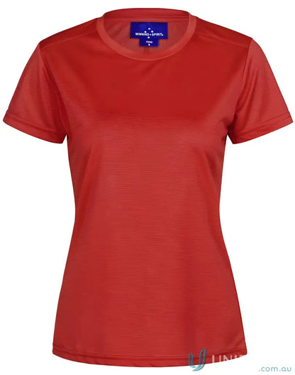 Red short-sleeved athletic t-shirt for women from Ladies RapidCool Ultra Light Tee collection