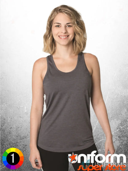 Gray racerback tank top with aegis microbe shield and cooldry moisture management