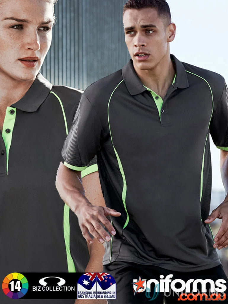 Ladies Razor Polo from Biz Collection Ladies with dark grey and neon green accents