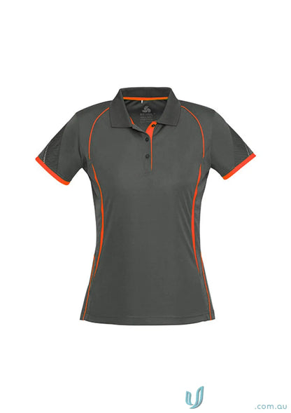 Ladies Razor Polo in dark gray with orange accents from Biz Collection Ladies