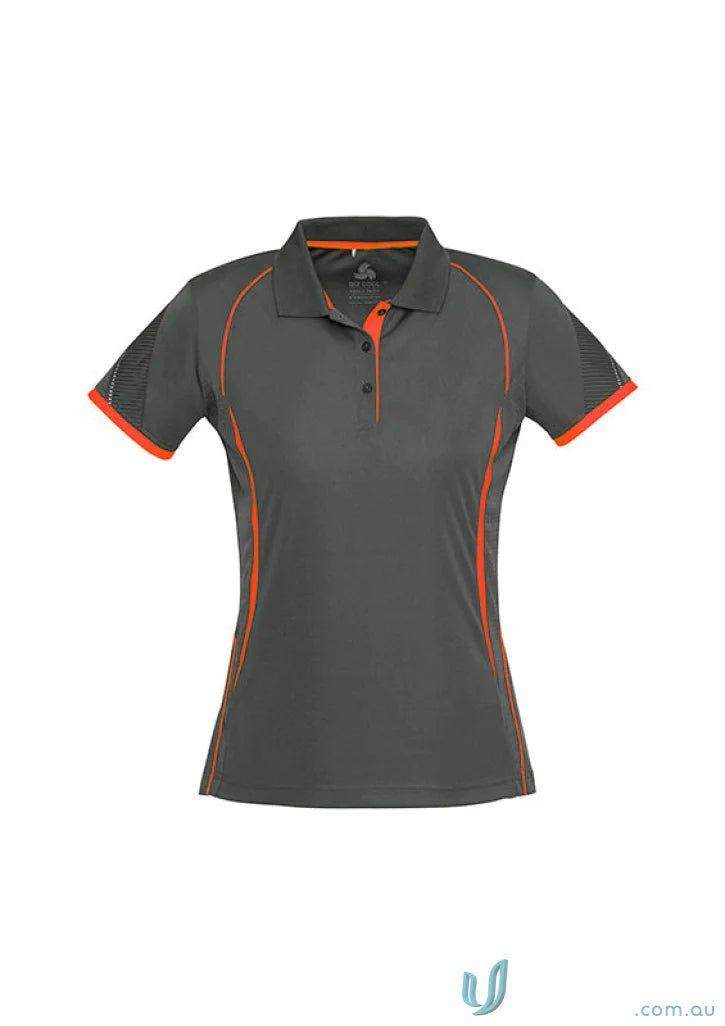 Ladies Razor Polo in dark gray with orange accents from Biz Collection Ladies