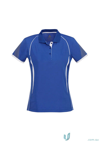 Ladies Razor Polo in royal blue with white trim and mesh accents from Biz Collection Ladies
