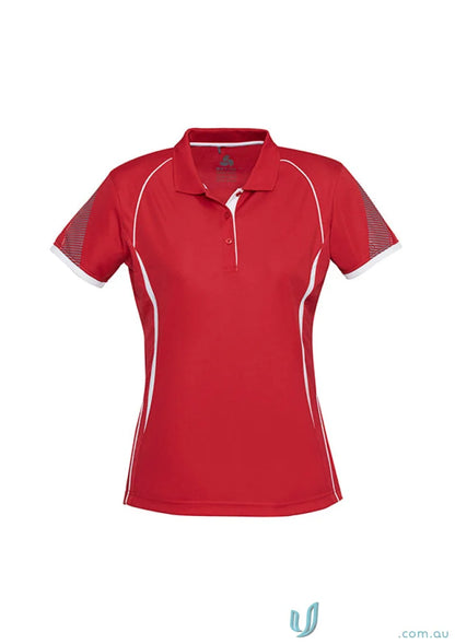 Ladies Razor Polo in red with white piping and mesh accents from Biz Collection Ladies
