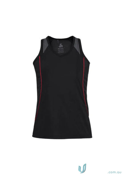 Black athletic tank top with red trim from Ladies Razor Singlet SG407L Biz Collection