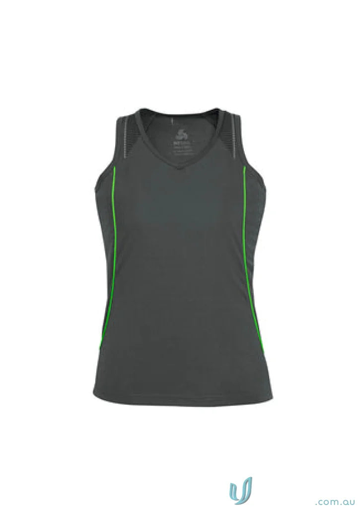 Gray ladies razor singlet with green trim from SG407L Biz Collection Ladies Razor