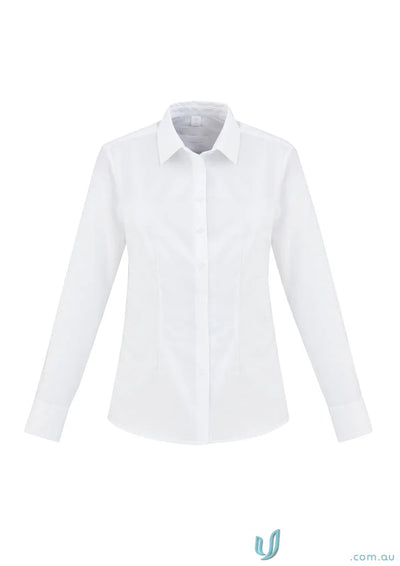 Ladies Regent Cotton LS Shirt in white with subtle herringbone weave and advanced performance fabric