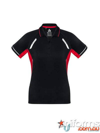 Ladies Renegade Polo in black and red from Biz Collection P700LS Biz