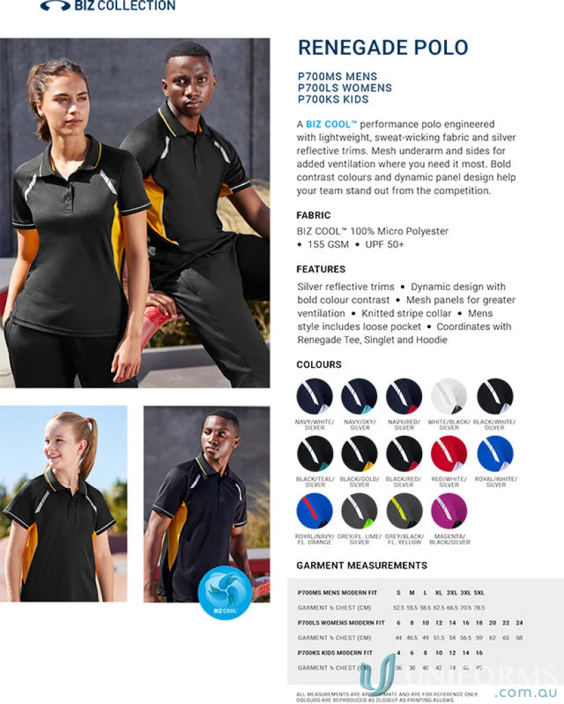 Ladies Renegade Polo from Biz Collection P700LS Biz, perfect for men, women, and kids