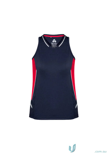 Ladies Renegade Singlet with Navy and Red Racer-Back Design and Silver Reflective Trims