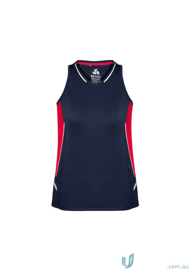 Ladies Renegade Singlet with Navy and Red Racer-Back Design and Silver Reflective Trims