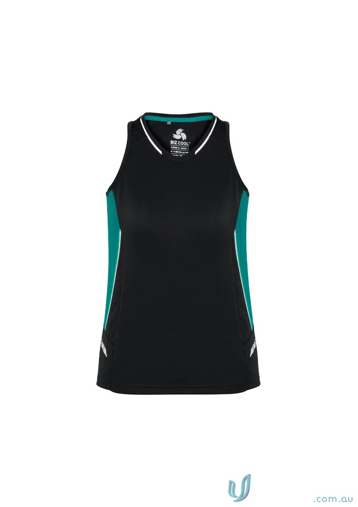 Ladies Renegade Singlet with black teal color and silver reflective trims