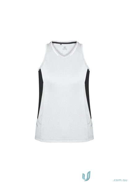 Ladies Renegade Singlet with black and white colors, racer-back design, and silver reflective trims