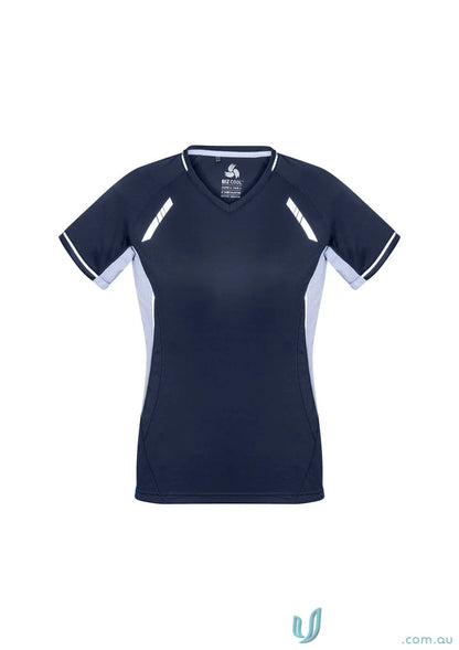 Navy and white athletic ladies renegade tee from Biz Collection Ladies short sleeve style