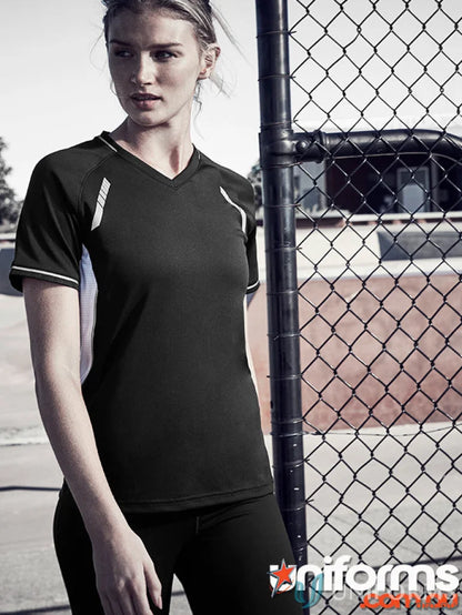 Black and white athletic ladies renegade tee from Biz Collection Ladies, short sleeve top