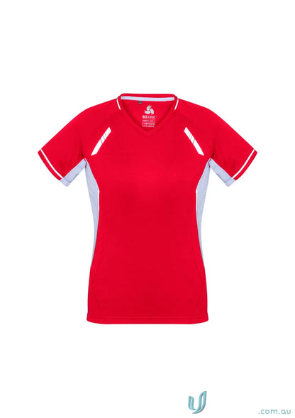 Red and white ladies renegade tee from Biz Collection Ladies, short sleeve athletic top