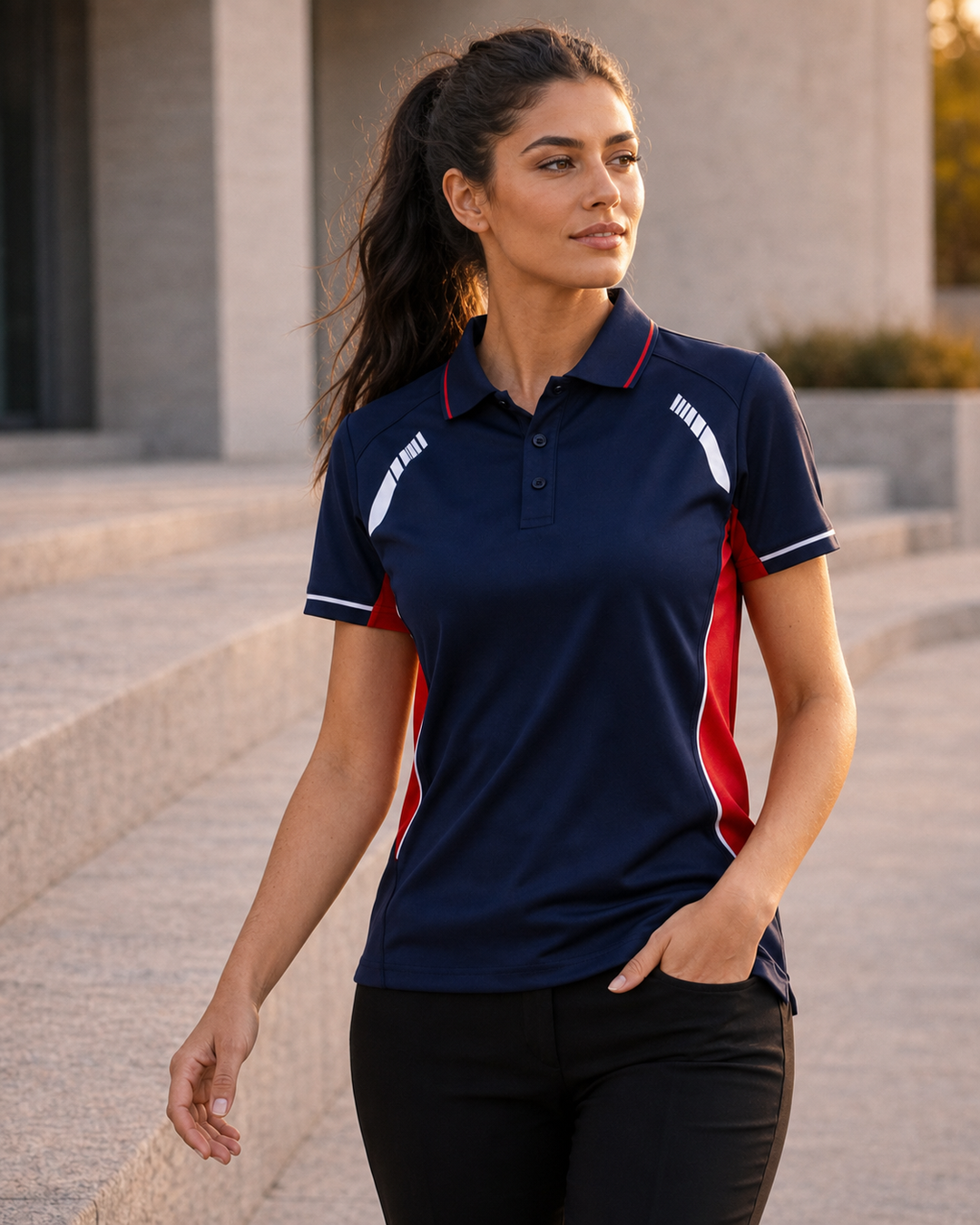 Ladies Renmark Polo on Mediterranean Australian fashion model