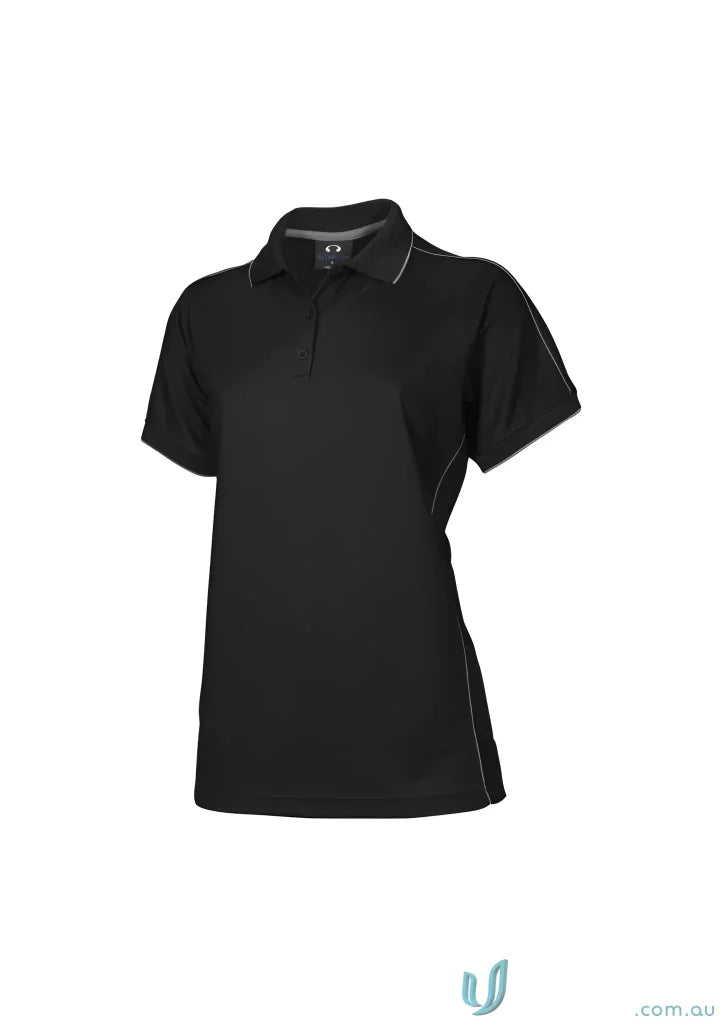 Ladies Resort Polo in black with white piping, modern fit, by Biz Collection Ladies