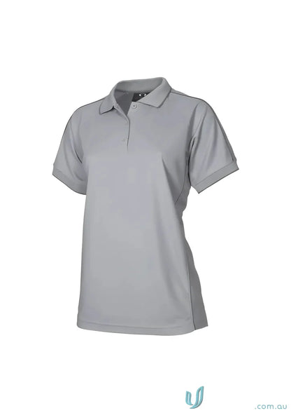 Light gray Ladies Resort Polo shirt with modern fit, short sleeves, and folded cuffs