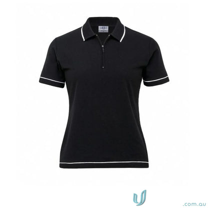 Black polo shirt with white trim from Ladies Retro Waffle Polo collection
