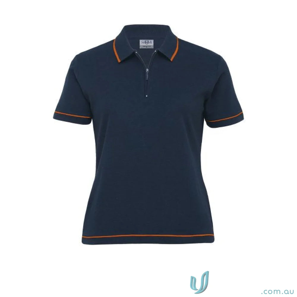 Navy blue Polo shirt with orange trim from Ladies Retro Waffle Polo collection