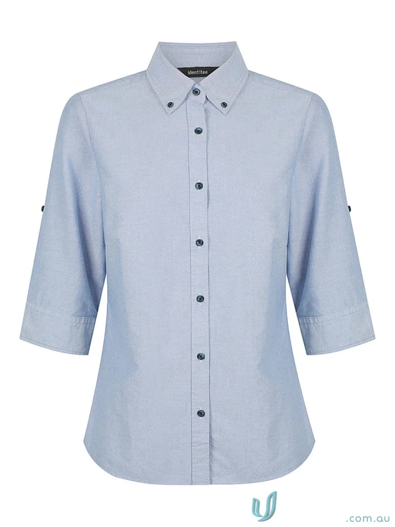 Light blue Ladies Reuben 3/4 sleeve shirt perfect for uniforms or casual wear
