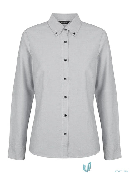 Ladies Reuben long sleeve shirt in gray, perfect for a stylish casual look