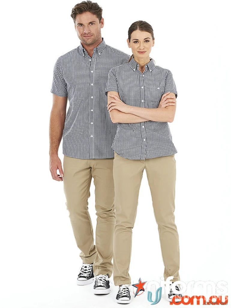 Ladies Riley Chino Pant with matching checkered shirts and khaki pants style