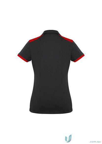 Ladies Rival Polo with bold contrast red shoulder panels and short sleeves