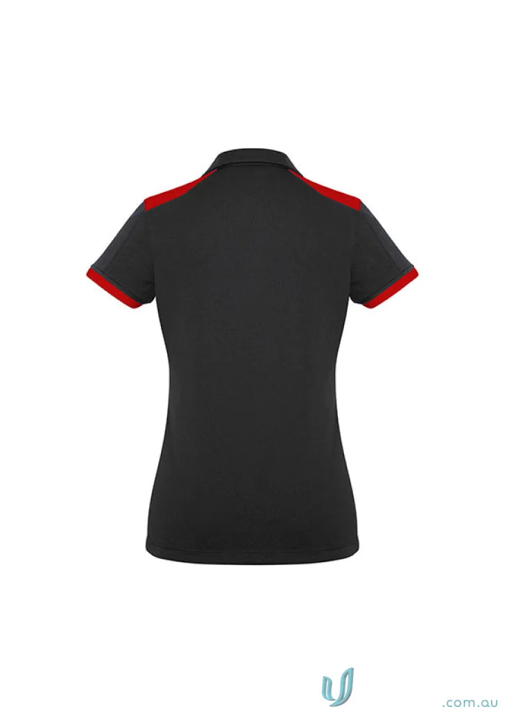 Ladies Rival Polo with bold contrast red shoulder panels and short sleeves