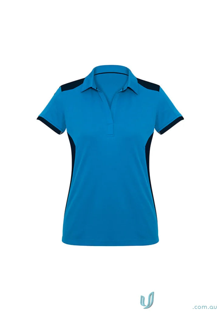 Ladies Rival Polo with bold contrast blue short sleeve polo shirt for women