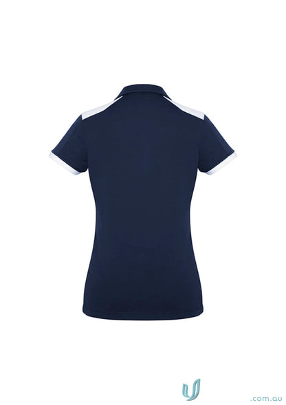 Ladies Rival Polo in dark blue with white accents, bold contrast on short sleeve polo