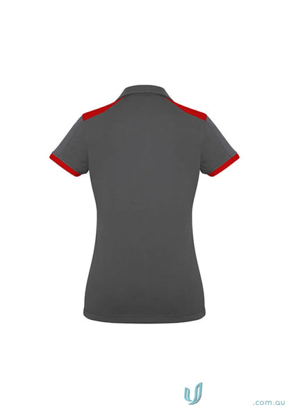Ladies Rival Polo in dark grey with red trim, bold contrast short sleeve polo shirt